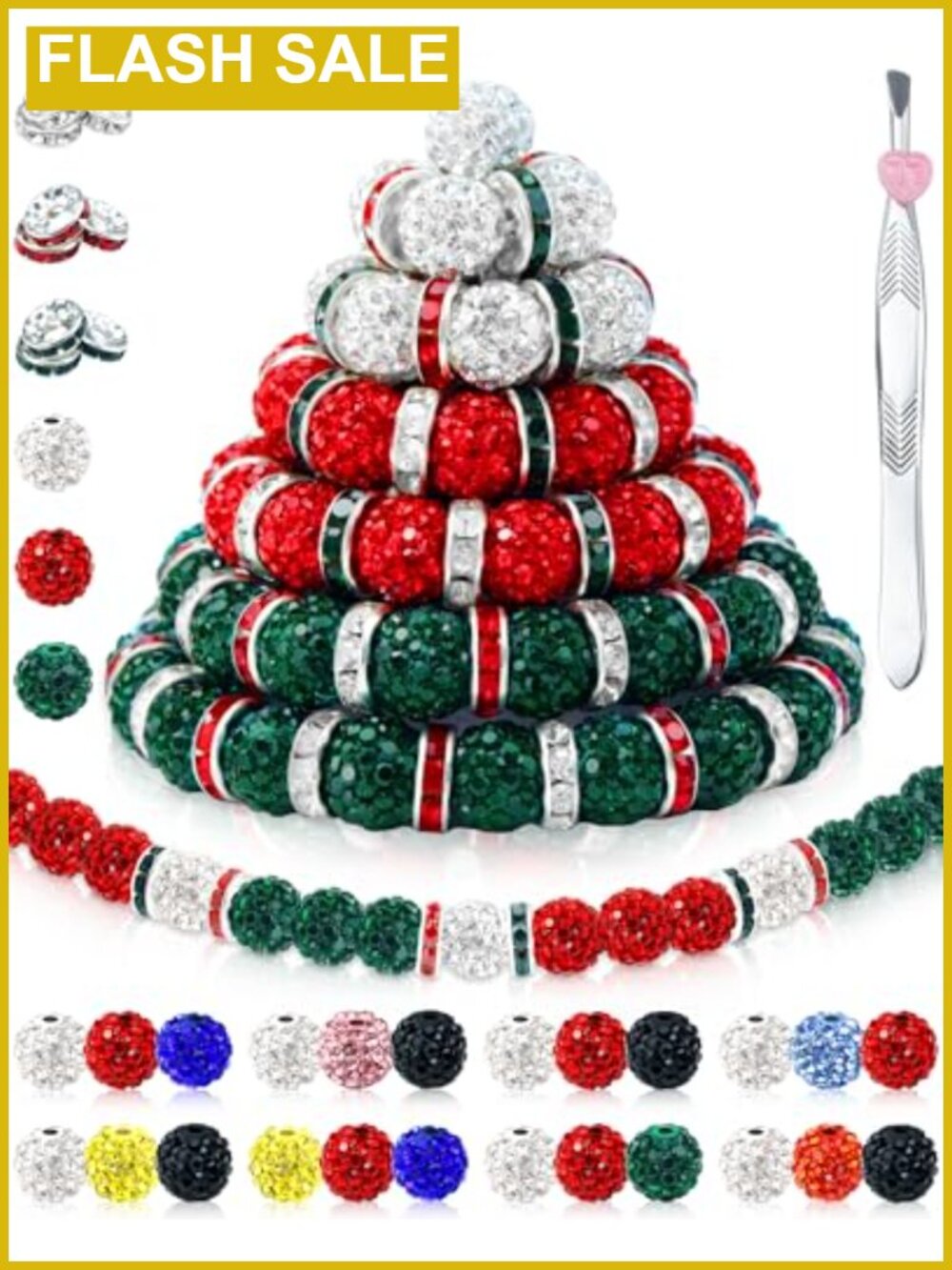 180pc 10mm Rhinestone Clay Beads for Jewelry Making with Tweezer